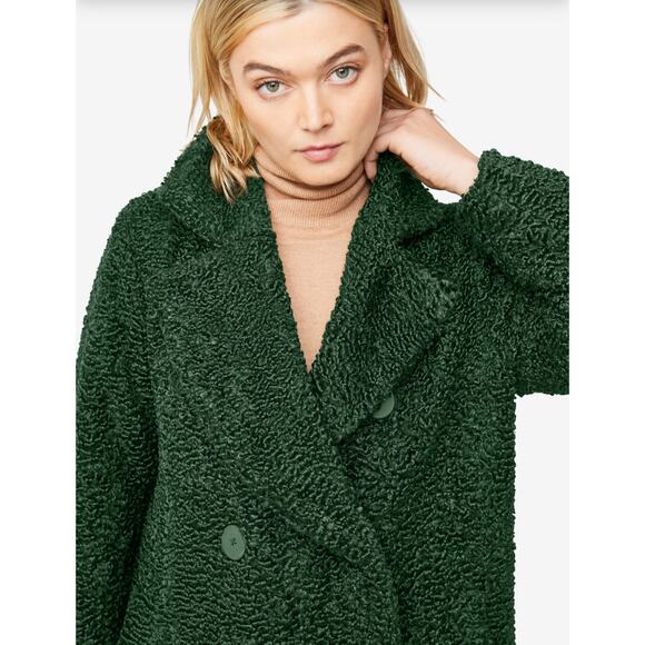 Teddy Coat Forest Green Ellos Womens Plus Size Double Breasted 3X - Picture 2 of 8